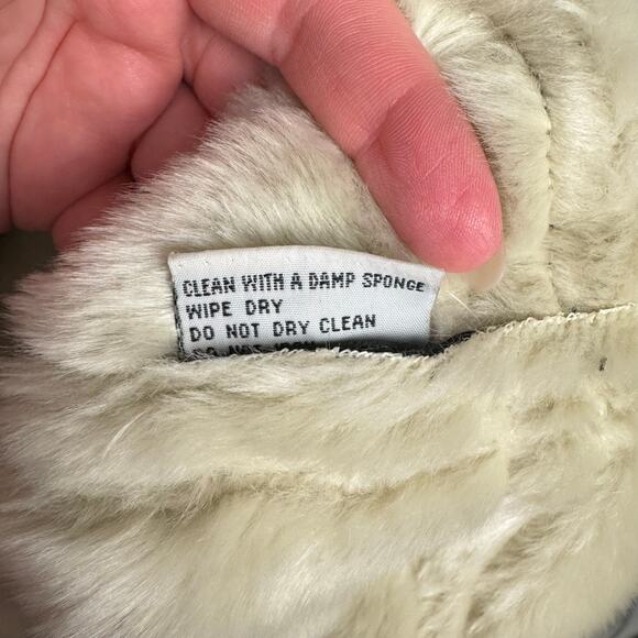 Miletta Black Cream Vegan Faux Leather Fur Trim Lined Zip Bomber Jacket Sz XL - Picture 9 of 15